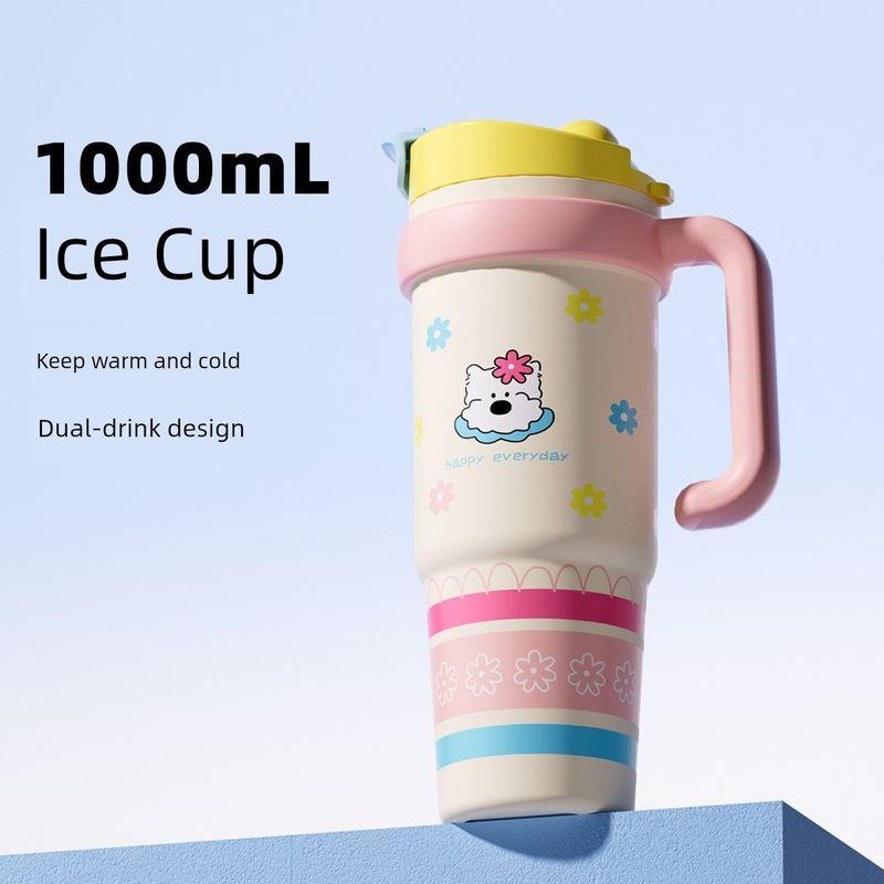 Large-Capacity Thermos Cup for Girls, New Office Water Cup, Giant Student Cup with Handle and Straw, High Aesthetic Value