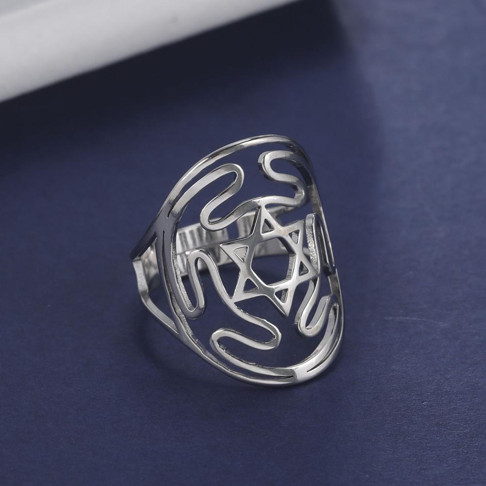 Dawapara Wheel of Hecate Symbol Adjustable Ring Star of David Religious Amulet Pagan Goddess Wiccan Gift Stainless Steel Jewelry