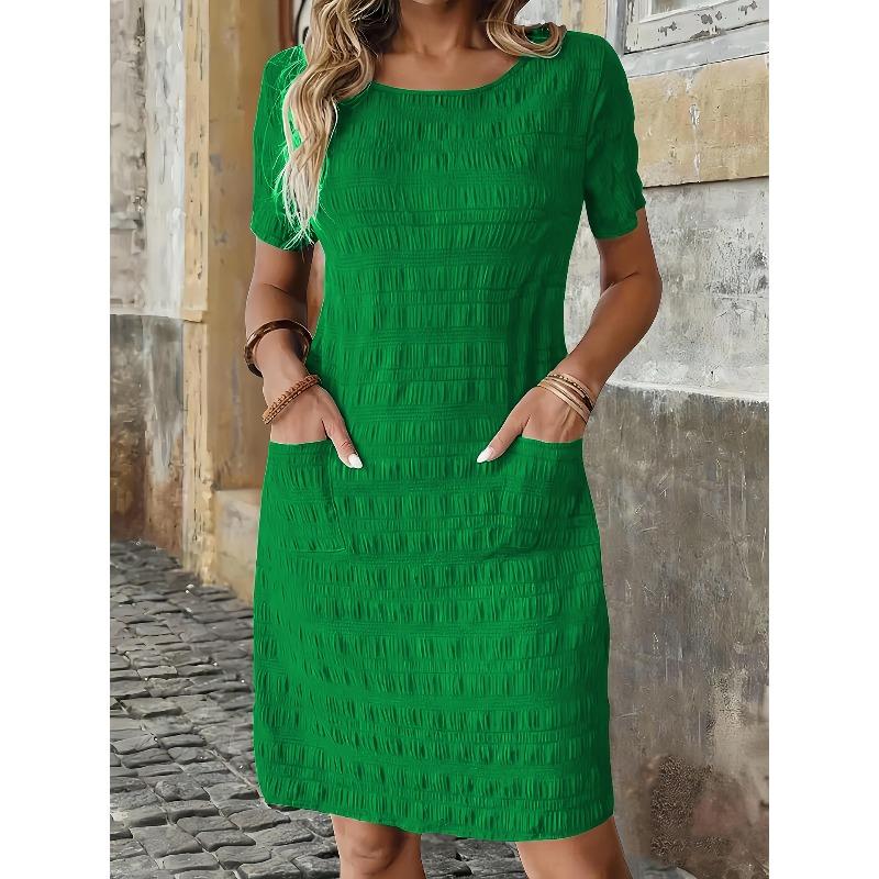 DICFY Women's Fashion Summer Spring Solid Color Print Short Sleeve O-Neck Casual Dresses