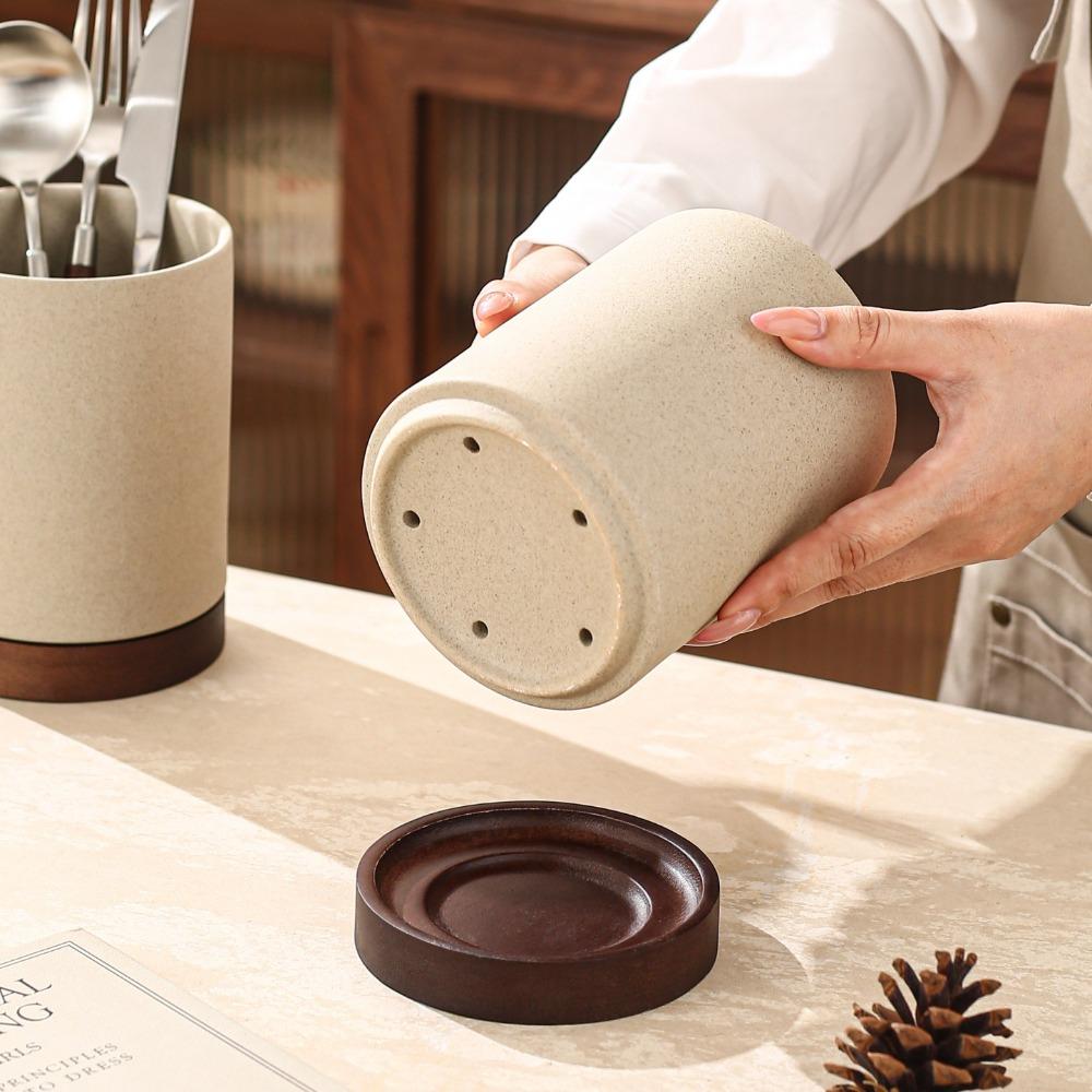 Ceramiczny stojak na sztućce z tacą ociekową Organizer na pałeczki Łyżka