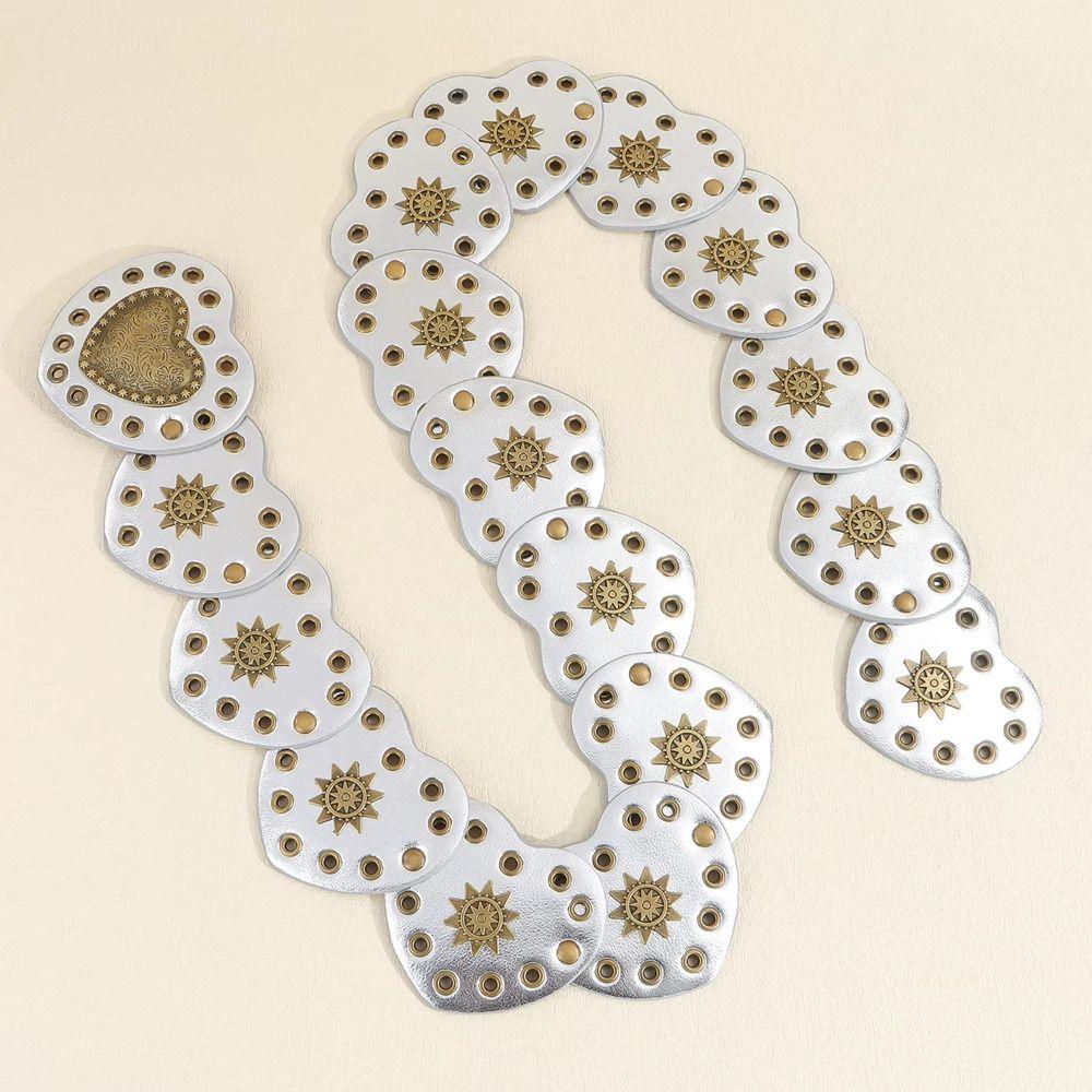 Wide Side Love Heart Patchwork Waist Korean Style PU Leather Waistbands Jeans Decor