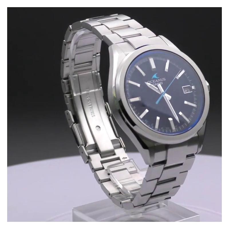 Casio OCEANUS series-disk three-pin dark blue inner surface Bluetooth mobile link function solar quartz movement stainless steel strap OCW-T200S-1AJF