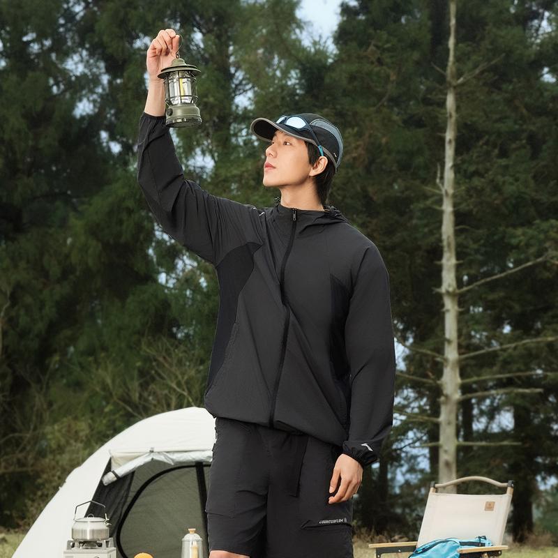 Li Ning CF Outdoor Series Breathable Water-Resistant UV Block UPF 40+ Sun Protection Windbreaker Men Outerwear Black AFDV371-1