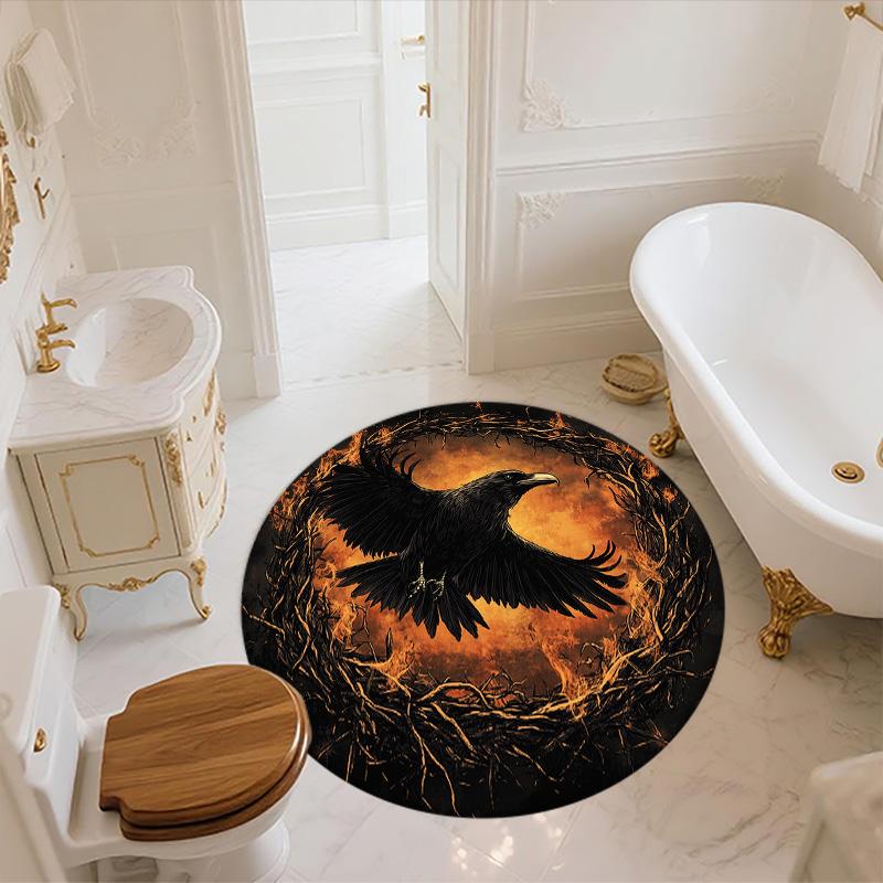 Crow,Round Area Rug,Carpet Rug for Living Room Bedroom Sofa Playroom Decor,Non-slip Floor Mat