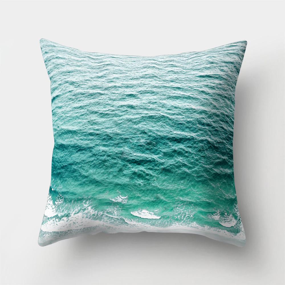 Sea Waves Beach Pillowcase Office Cushion Creative Home Car Lumbar Cushion Cover Sea View Pillow Cover Pillow Case 45X45Cm Seat