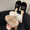 Small thick-soled fluffy slippers for women to wear 2025 autumn and winter new Internet celebrity explosion heightening belt buckle cotton slippers