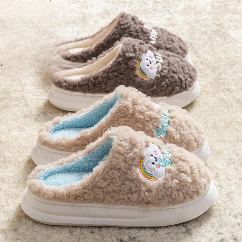 Fashion Couple Cotton Slippers 2025 Autumn Winter New Women's Cute Indoor Warm Home Shoes Non Slip Thicken Comfortable Men's Plush Shoes