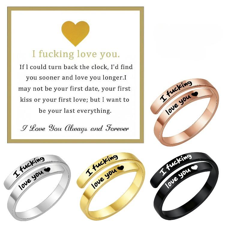 Twisted Jewellery for Men | “I Fucking Love You” Open-front Ring for Women | Letter Jewellery | Engraved Stainless Steel Ring