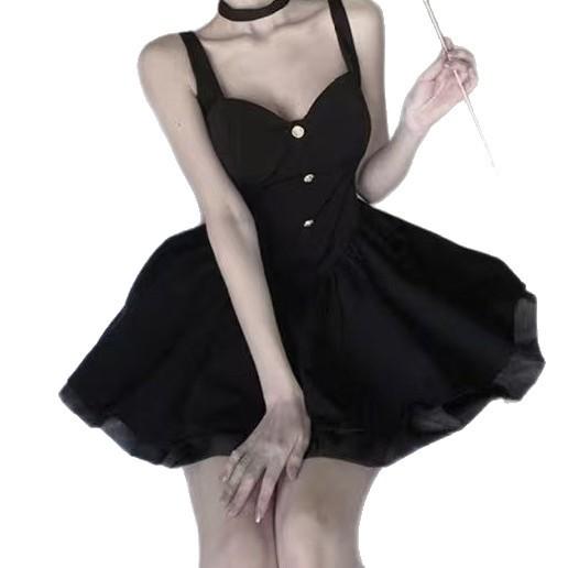 French Sexy Black Suspender Dress Women's Summer Temperament Slim Birthday Dress Princess Tutu Dress Small Man