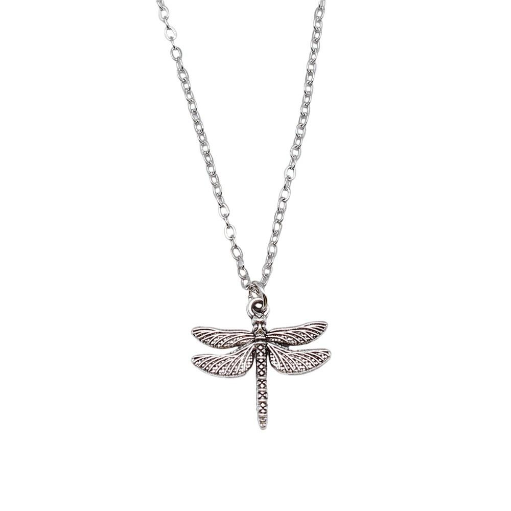 Dragonfly Pendant Necklace Insect Nature Inspired Delicate Jewelry 40cm Short Chain