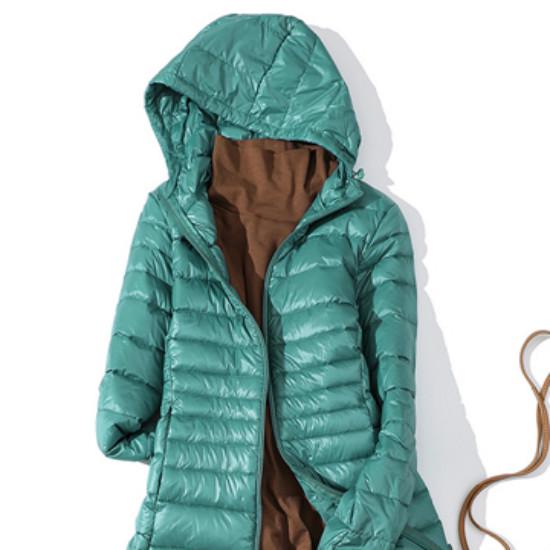 Padded Hooded Long Jacket Duck Down Female Ultra Light Slim Solid Jackets Coat Portable Parka