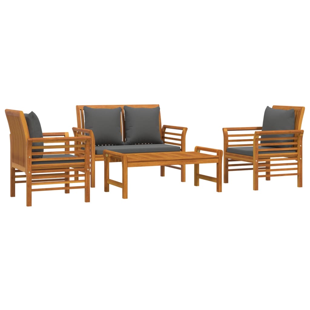 4 Piece Garden Lounge Set with Cushions Solid Acacia Wood