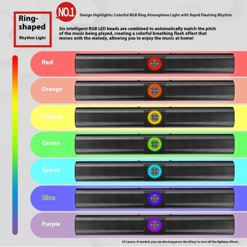 20 Soundbar Wall Mounted Speaker with Rhythm Lighting Thin Design Bluetooth-compatible Speaker Portable Mini Soundbar for Home