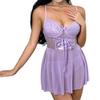 New purple mesh see-through suspender nightdress splicing lace pure desire sexy nightdress women