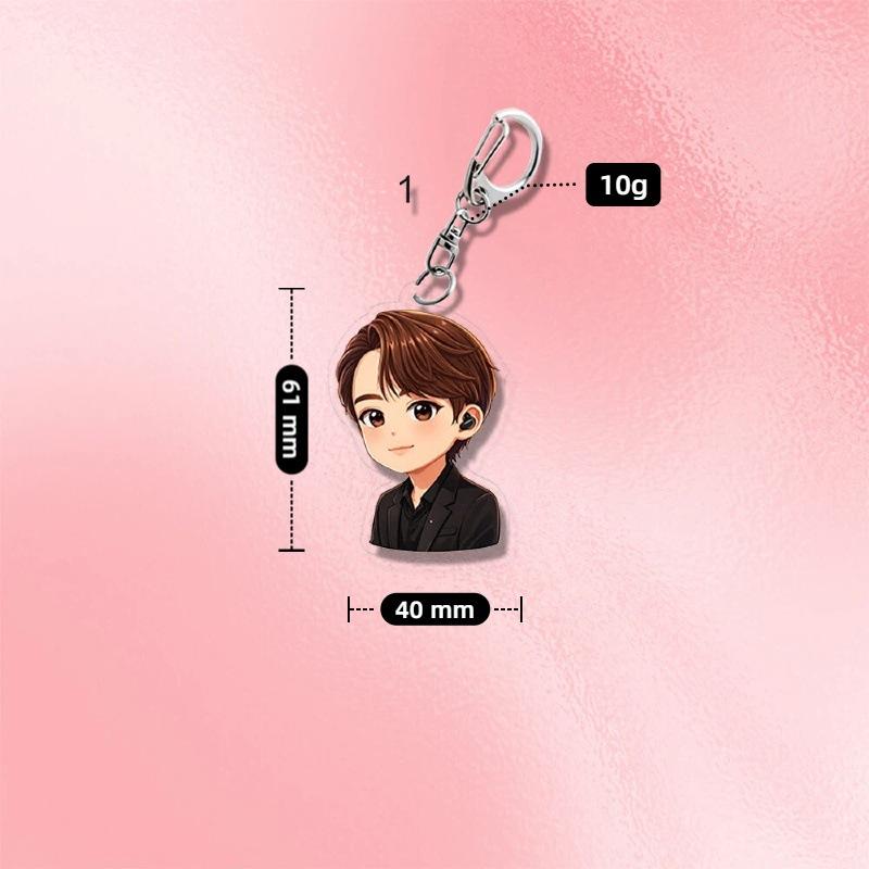 7pcs BTS Cool Black Outfit Anime Cartoon Acrylic Keychain, Bangtan Boys Cartoon Figure Keyring, Kpop Idol Bag Pendant for ARMY Fans