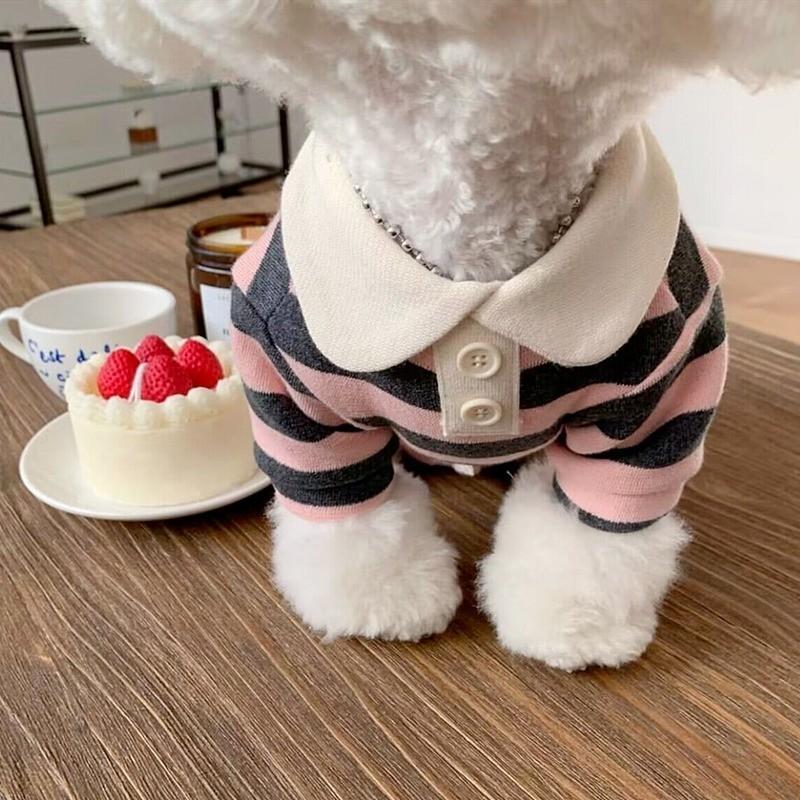Striped POLO Shirt Puppy Clothes Spring and Autumn Thin Style Teddy Bichon Bear Schnauzer Pet Summer Cat Summer