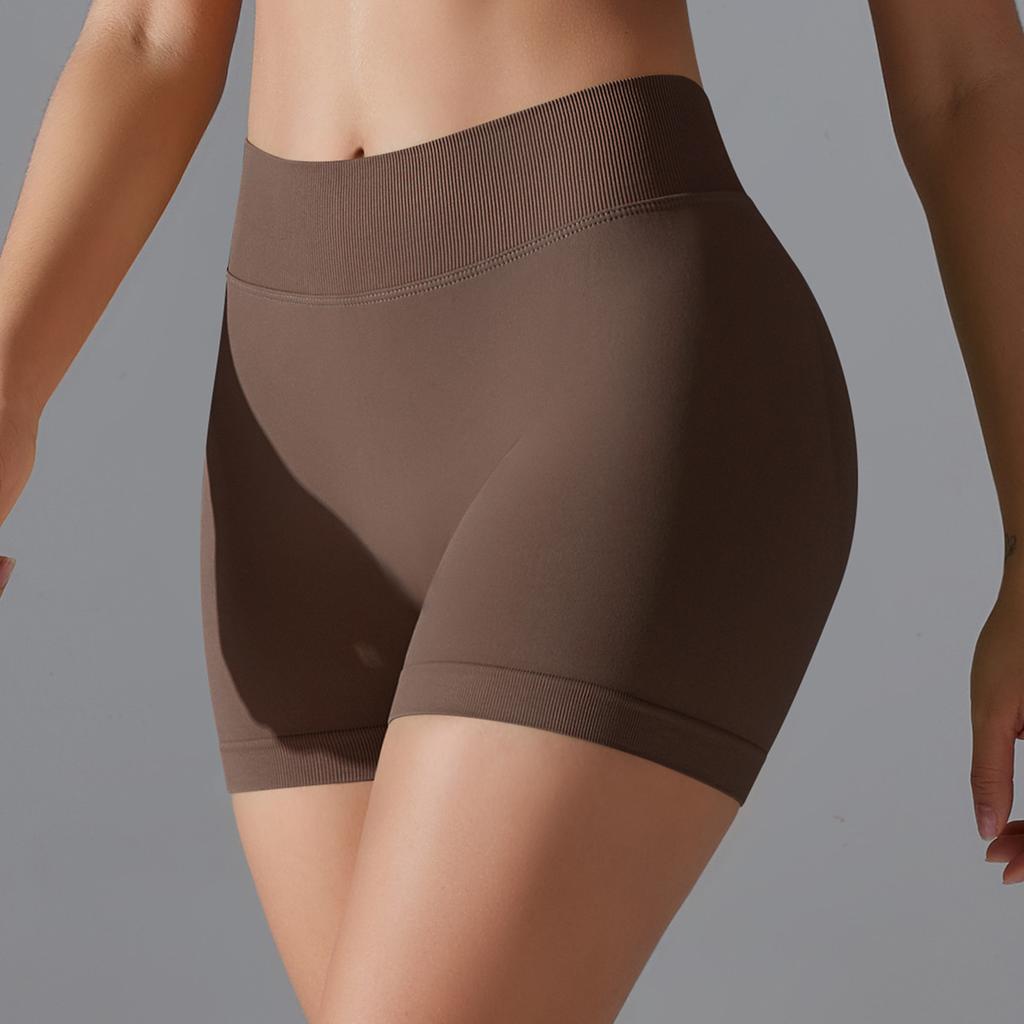 Seamless Knitted Solid Color Tight Peach Hip V Waist Yoga Shorts For Sports, Running, Fitness, Three Point Shorts For Women