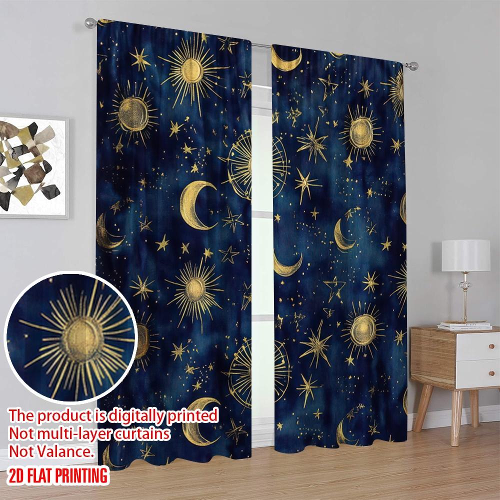 2D Flat Printing 2pcs Drapes Boho Outer Space Light Filter Summer Party Decorations Use for Holiday Decor