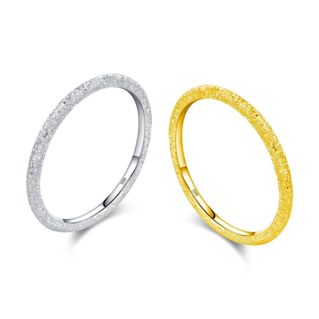 MODIAN Sterling Silver S999 Minimalist Hammered Stackable Sparkling Ring for Women