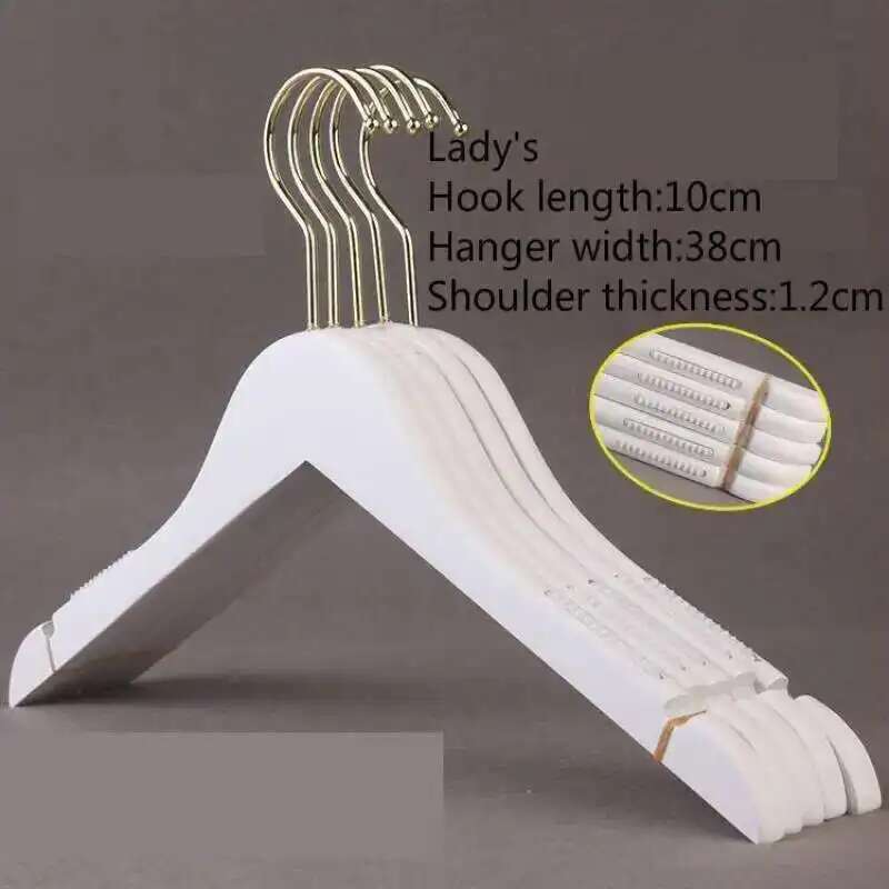 5PCS White Lady Garment Hangers White Wooden Store Chothing Display Hanger Golden Hook Korean Version Custom Logo Engraved