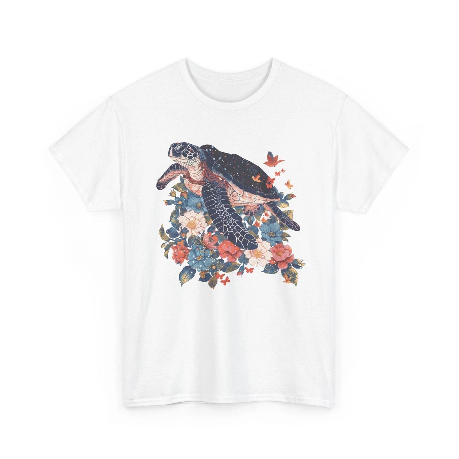 Protect Marine Life T-Shirt | Tropical Turtle Iridescent Floral Shirt M