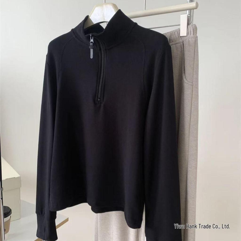 Autumn/Winter Women's Half-Zip Sweatshirt: Casual, Versatile, Long Sleeve, Loose Fit, Solid Color Top