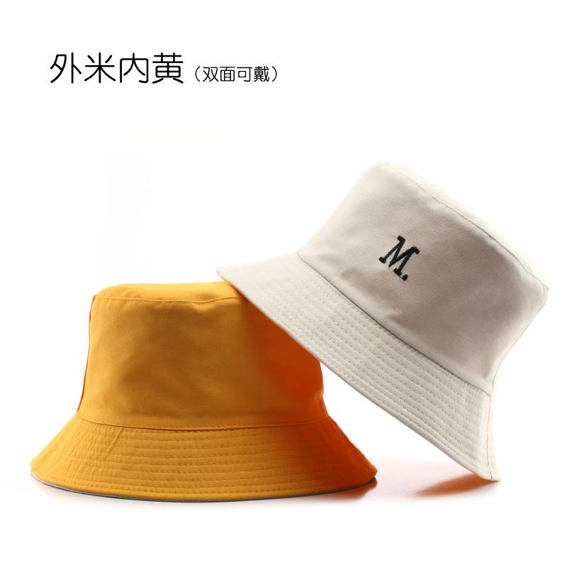 

Hat fashion spring and autumn letter embroidery M bucket hat outdoor travel sun protection shade couple sun hat