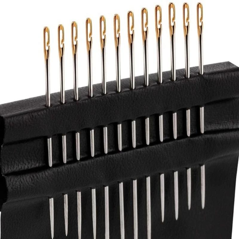 12-48PCS Side Hole Blind Sewing Needles Stainless Steel Self Threading Needle for Elderly Hand Sewing DIY Home Stitching Tool