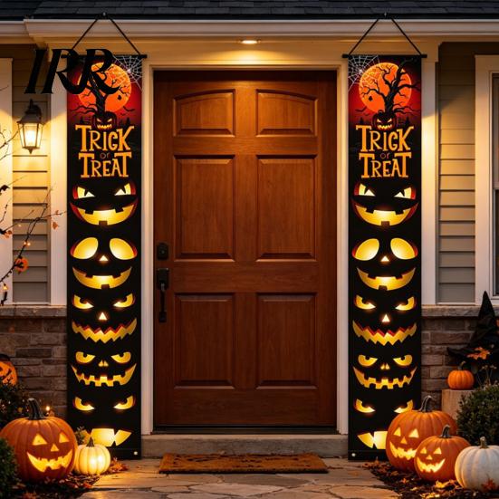 Party Hanging Decoration Halloween Porch Sign Banner, Pumpkin Ghost Awning Wall Decorative Accessory Door Decoration, Front Wreath Banner Yard Festive