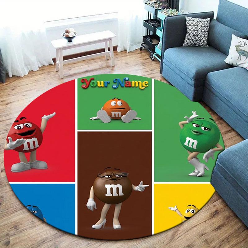 M&M's Custom Name Round Area Rug,Carpet Rug for Living Room Bedroom Sofa Playroom Decor,Non-slip Floor Mat