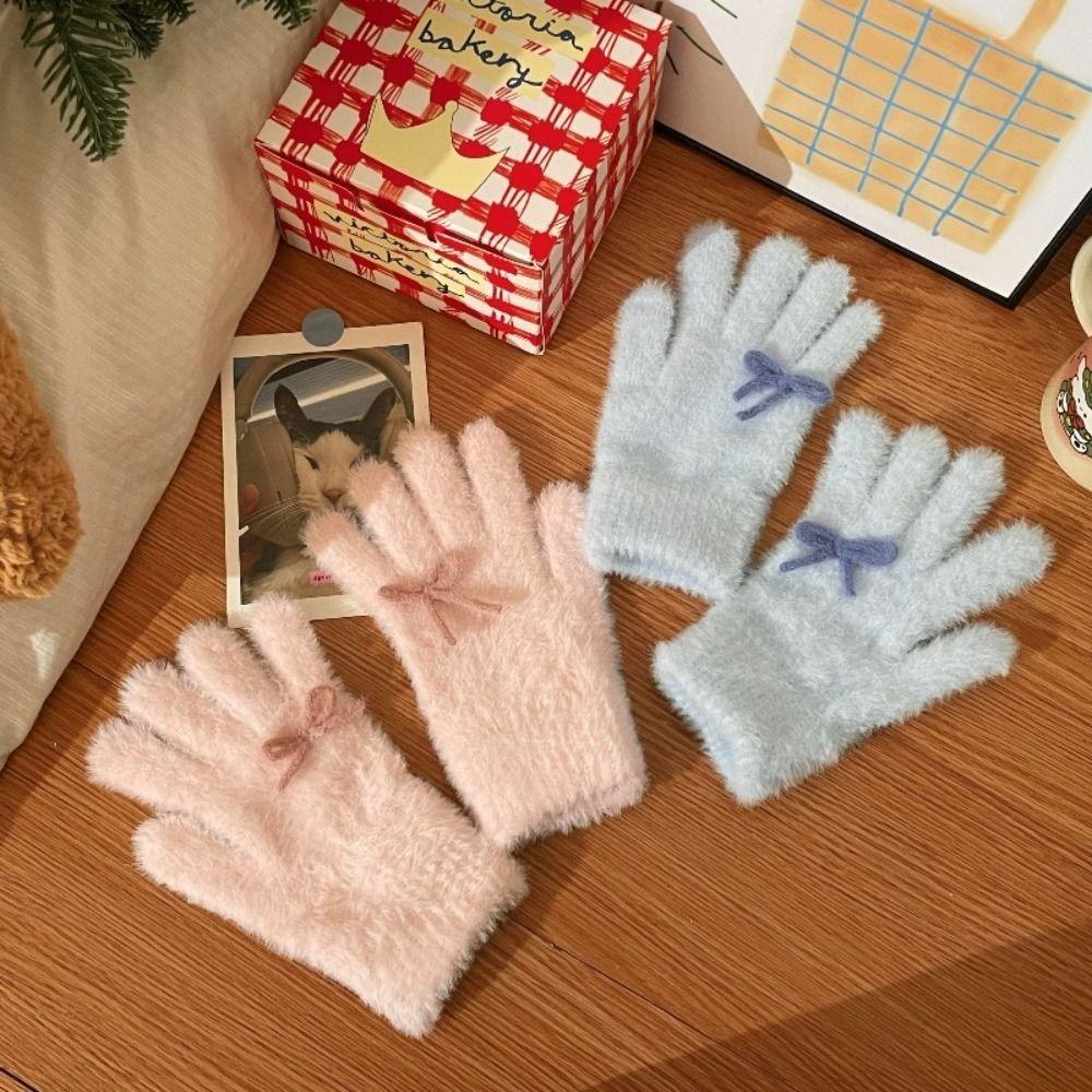Winddichte Warme Fäustlinge Milchblau Milchpulver Herbst Winter Handschuhe Niedliche Plüsch Strickhandschuhe Damen