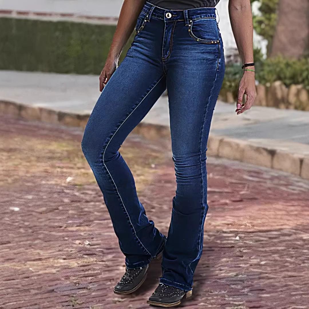 Women s Leopard Print Slim Fit Jeans - Dark Blue with Pockets XL джинсовый синий