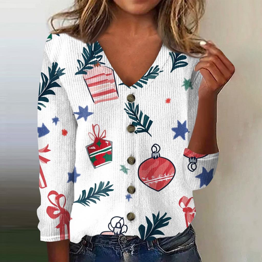 Damen Mode Print Langarm Strickjacke mit Knopfleiste