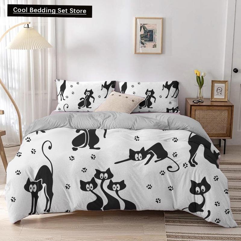 Animal Kitty King Queen Duvet Cover Lovely Pet Cat bedding set Cartoon Quilt Cover 2/3pcs Colorful Polyester Comforter Cover
