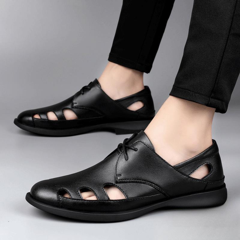 Men's Leather Sandals Moccasins Men Business Dress Sandals Italian Style Handmade Leather White Black Office Shoes Men Sandalias