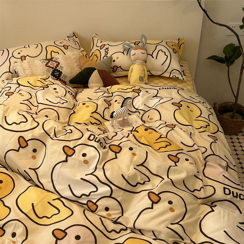 Candy House Cute Girl Heart Washed Cotton Four-piece Dormitory Single Quilt Set Three-piece Sheet Set