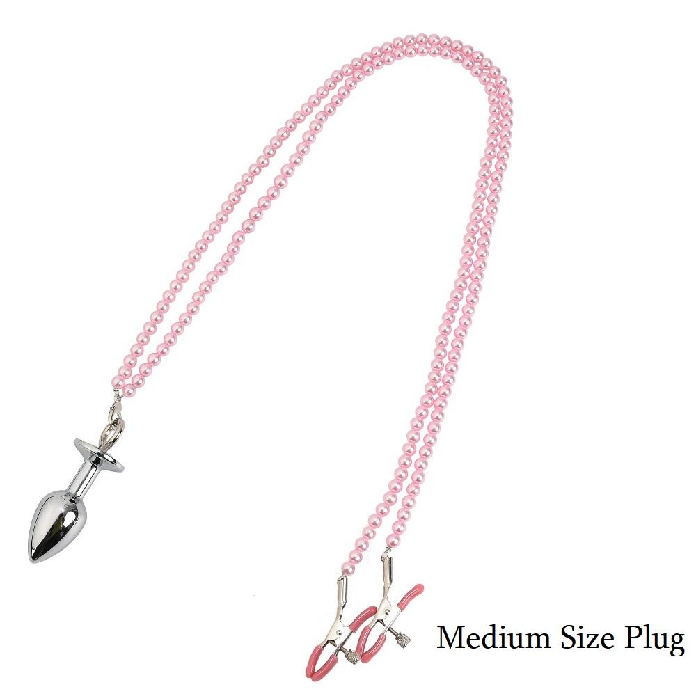 Small Medium Large Anal Beads Butt Plug Pearl Nipple Clamps Set With Chain Metal Breast Clip Bondage Slave Couple Game Sex Toy
