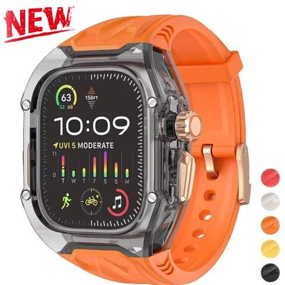 Transparenter Modifikationssatz für Apple Watch 11 10 9 8 7 45 46mm Armbandgehäuse für IWatch Serie 44 40 654SE Gummiarmband Umbau Mod