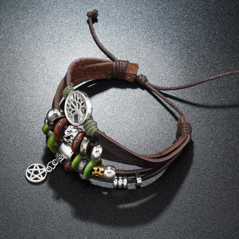 Tree of Life Turquoise Multi-layer Leather Bracelet Creative Butterfly Retro Black Men's Bracelet