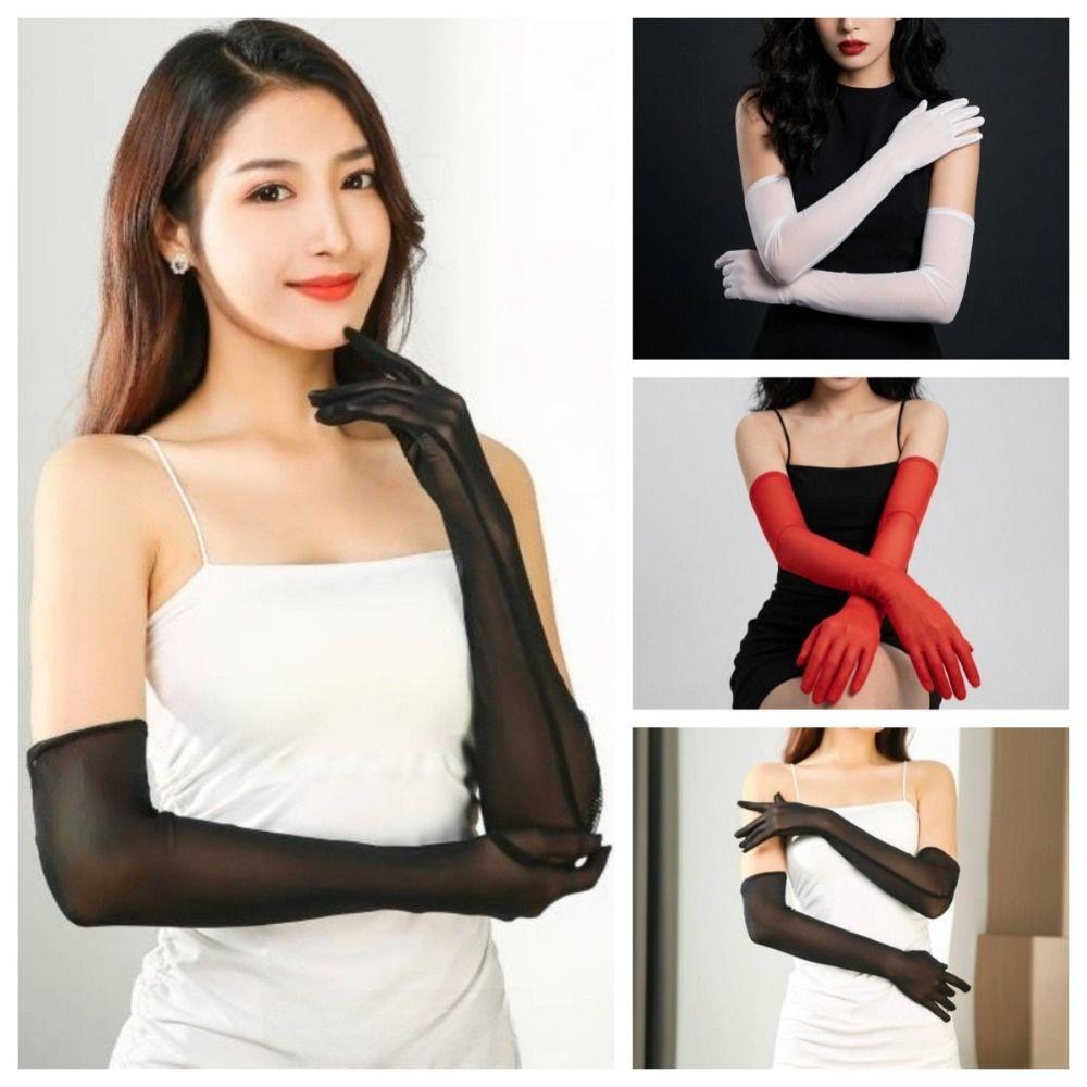 Elbow Sunscreen Mittens Ultra-thin Mesh Full Finger Gloves Transparent Gloves Dress Gloves