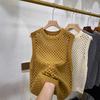 Retro Women's Round Neck Hollowed Out Knitted Vest Spring and Autumn New Loose Knitted Vest