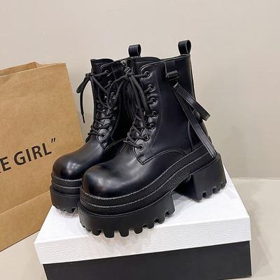 CM Thick-soled Martin Boots 22 Autumn New Small Height-increasing Muffin Boots Pull-up Locomotive Short Boots