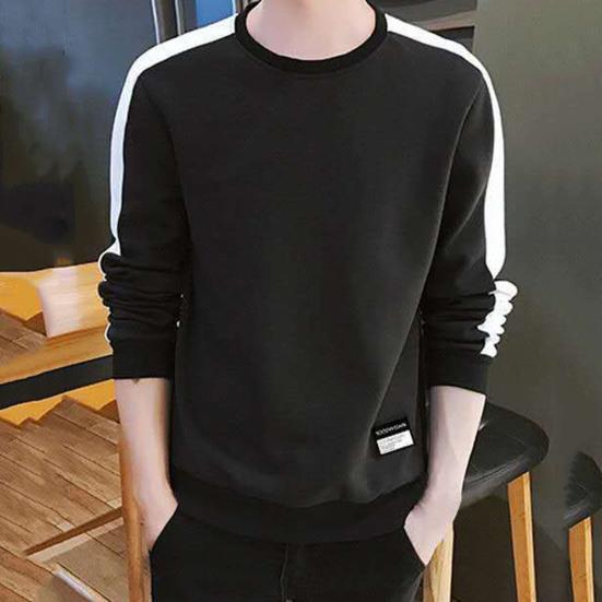 Men Shirt Contrast Colors O Neck Pullover All Match Spring T-shirt for Daily Wear