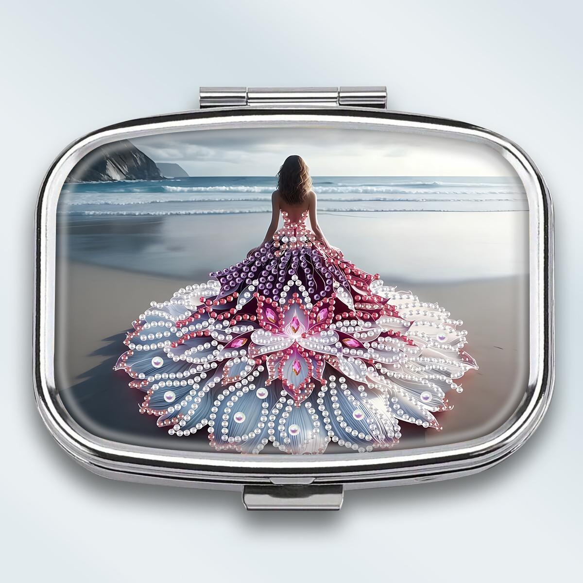 

Portable Pill Box with 2 Compartments, Mini Metal Medicine Organizer Case, Cute Printed Pill Container for Vitamins, Pills, Jewelry, Travel, Daily Use