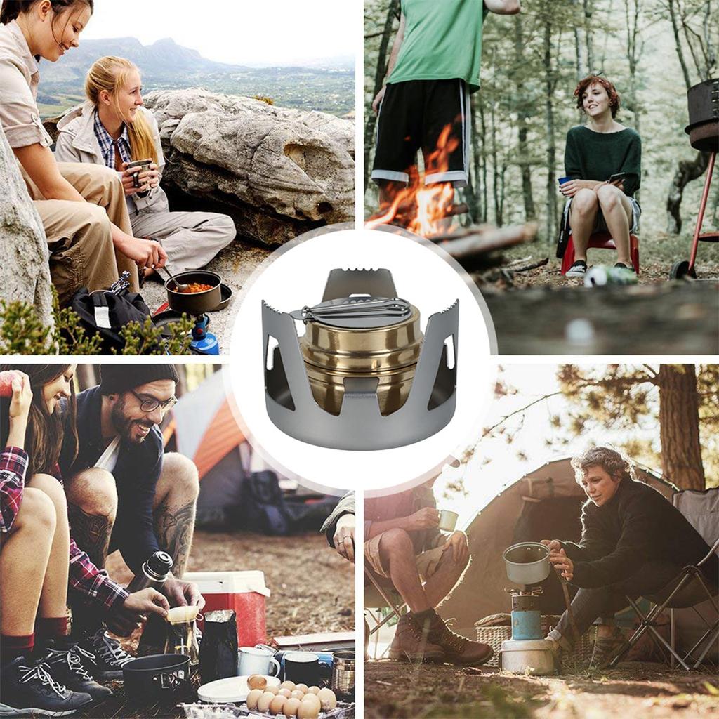 Portable Alcohol Stove Outdoor Picnic Stove Camping Cookware Brass Spirit Burner with Aluminium Stand Camping Survival Supplies