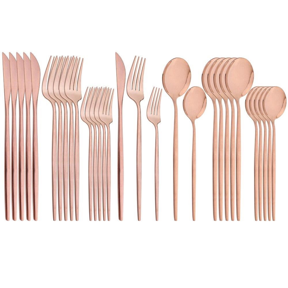 Mirror Dinnerware Set Stainless Steel 30Pcs Black Gold Tableware Knife Fork Spoon Dinner Set Cutlery Spoon Dessert Flatware Set