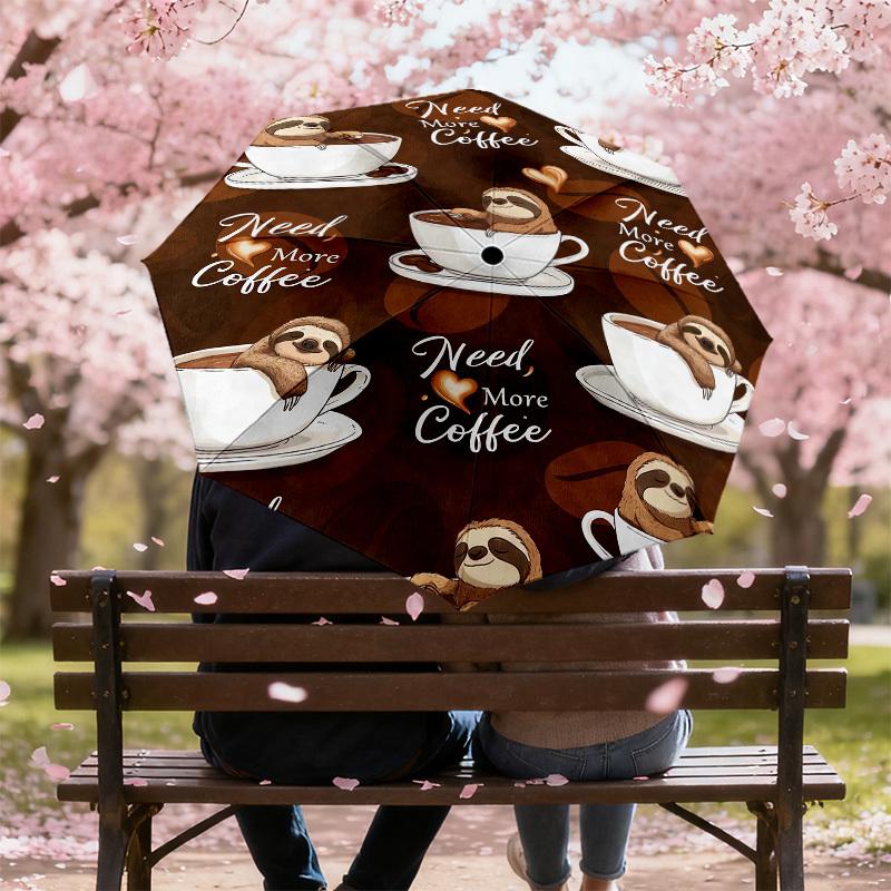 1pc Sloth Coffee Pattern Umbrella Design Automatic Opening and Closing Umbrella, High-quality Travel Umbrella, c1128066