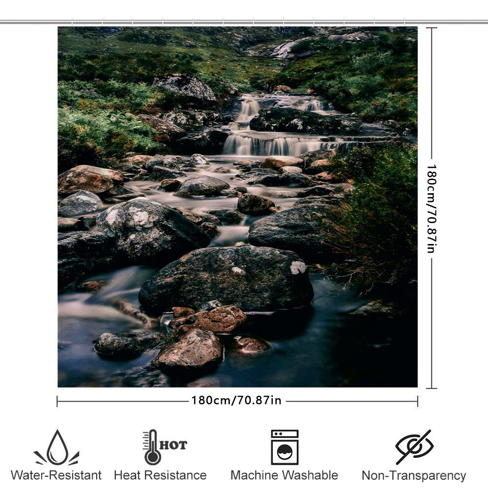 High-Quality Shower Curtain Featuring A Natural Stream Design For Bathroom Decor