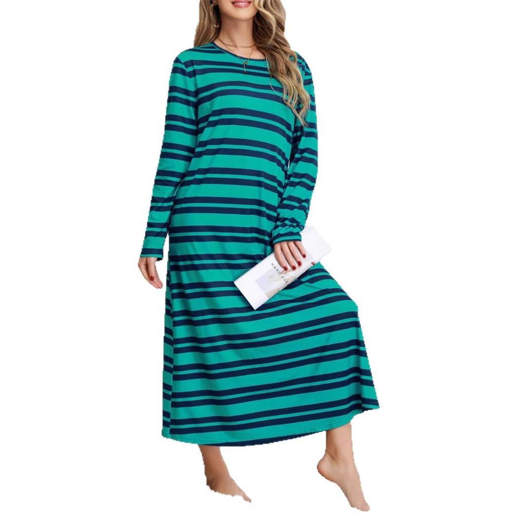Women's Plus Size Dress Loose Casual Retro Long Stripe Dress