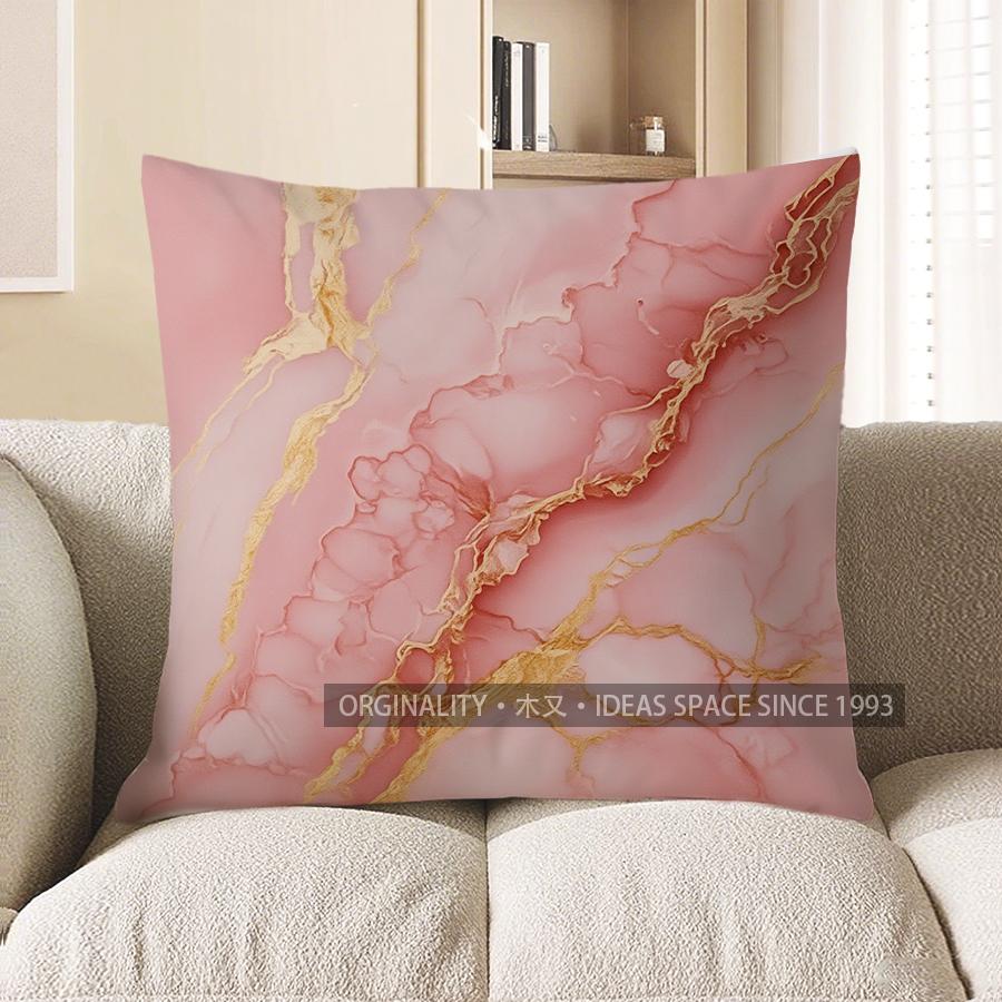 Home Decor Pink & Gold Marbled Pattern Pillow Cover Pattern Cushion Cover Suitable For Sofa Bedroom Car Pillow Cover